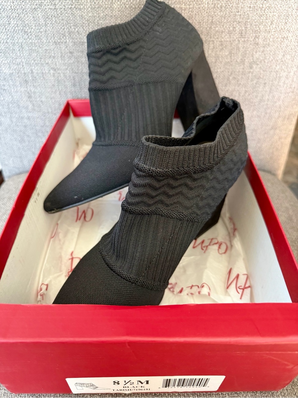 IMPO Tabish Black Stretch Knit Sock Booties Pointed Toe Heel 8.5